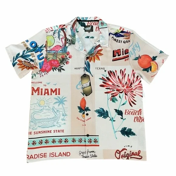 Fresh Postal Vibe Short Sleeve Button Up - Natural/Combo Size XLarge NEW - Picture 4 of 8